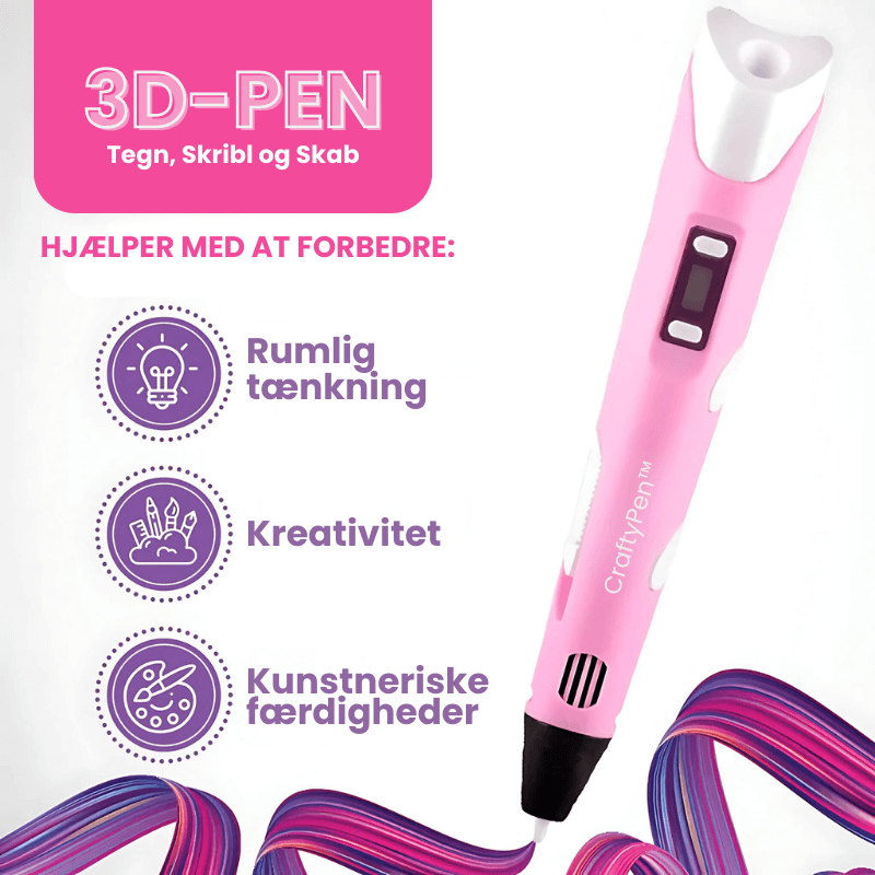 CraftyPen™ - 3D Penn Startpakke - 100M Filament - 10 Farver