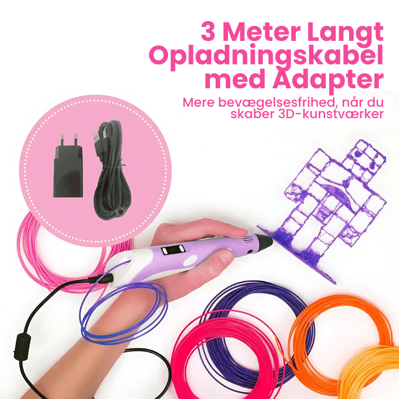CraftyPen™ - 3D Penn Startpakke - 100M Filament - 10 Farver